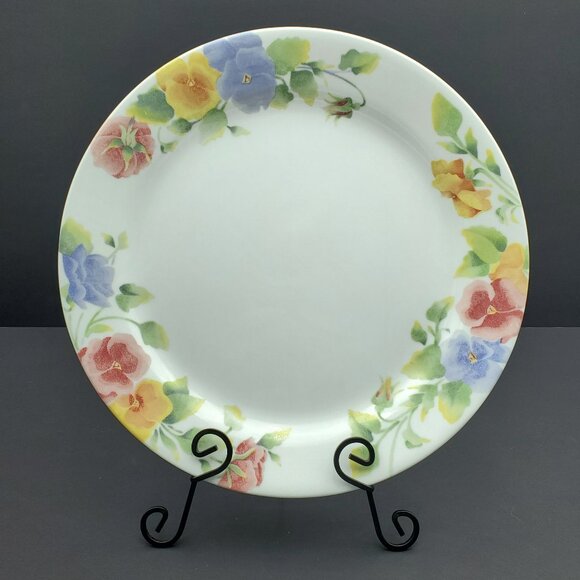 Corelle Summer Blush Dinner Plates Pink Yellow Gold Purple Blue Pansies - Picture 2 of 6